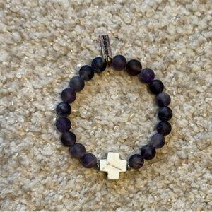 Liv n Grace Purple Beaded Bracelet with White Cross Charm